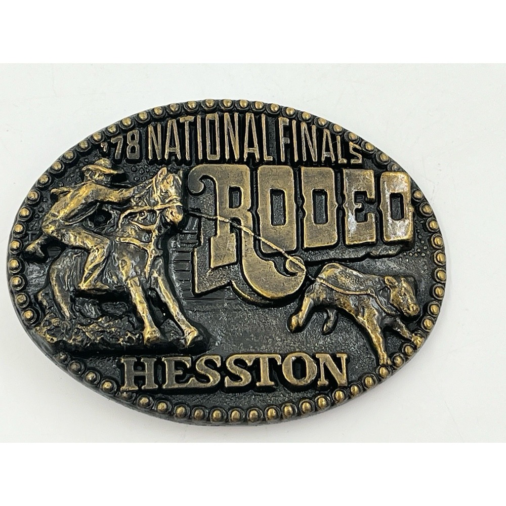 Vintage 1978 Hesston National Finals Rodeo Adult Belt Buckle Cowboy Cowgirl EUC